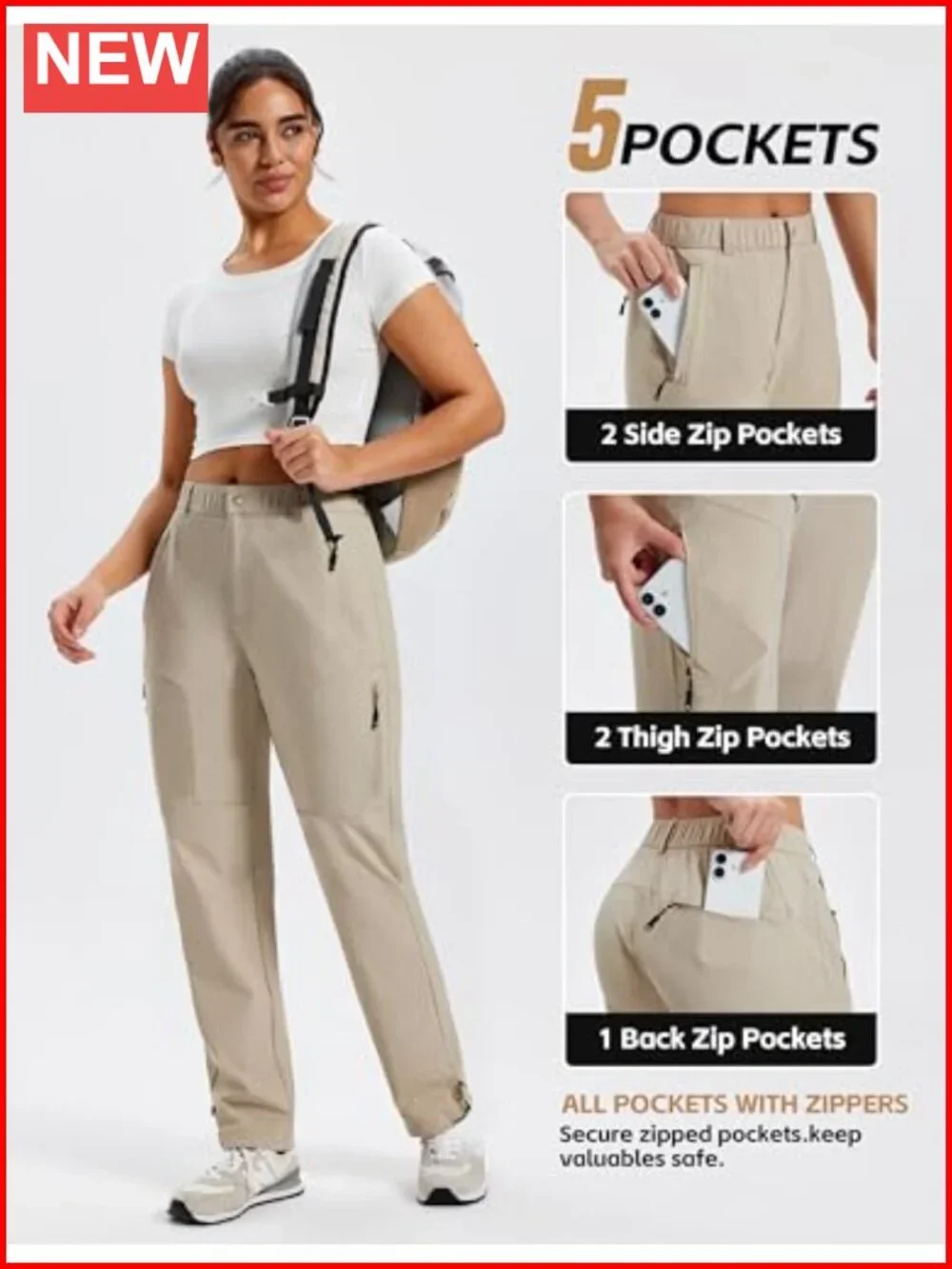 Women's Hiking Cargo Pants Lightweight Quick Dry UPF 50 Water Resistant 5